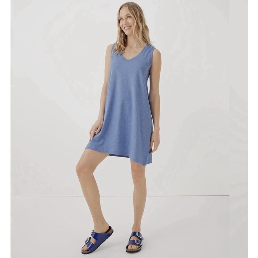 Pact Organic Softspun A Line Tank Dress S Cotton Heathered Light Blue Airy
